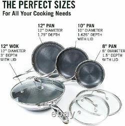 HexClad 7-Piece Hybrid Stainless Steel Cookware Set with Lids and Wok Metal Ut