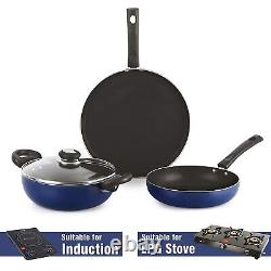 Induction Base Non-Stick Aluminium Cookware Set 3 Pieces Blue