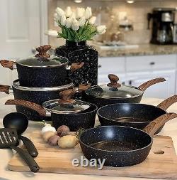 Induction Kitchen Cookware Sets 12 Piece Cooking Pan Nonstick Set, Granite Bla