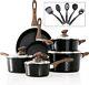 Induction Kitchen Cookware Sets 15 Piece Hammered Granite Cooking Pans Set