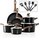 Induction Kitchen Cookware Sets 15 Piece Hammered Granite Cooking Pans Set And