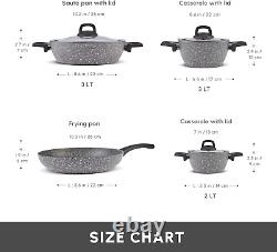 KARACA Gris Biogranite 7 Pieces Granite Cookware Pot and Pan Set, Non-Stick Coat