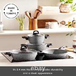 KARACA Gris Biogranite 7 Pieces Granite Cookware Pot and Pan Set, Non-Stick Coat