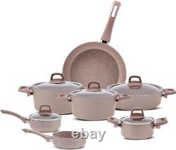 Karaca 12-Piece Rosegold Granite Cookware Set, Biogranite, Pink