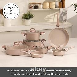 Karaca 12-Piece Rosegold Granite Cookware Set, Biogranite, Pink