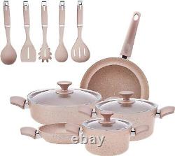 Karaca 13-Piece Induction Cookware Set Non-Stick Granite Pots Pans Rosegold