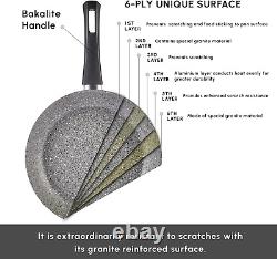 Karaca Gris Biogranite 7 Piece Granite Cookware Pot and Pan Set, Non-Stick Coati