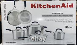 KitchenAid 10 Piece Stainless Steel Cookware Pots and Pans Set