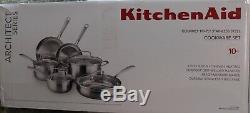 KitchenAid Gourmet Stainless Steel Tri-Ply 10 Piece Cookware Set, KCGTS10SX