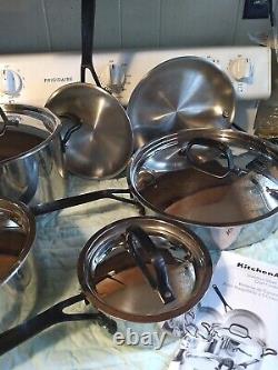KitchenAid Luxury 10 Piece 5-Ply Clad Stainless Steel Cookware Set EUC