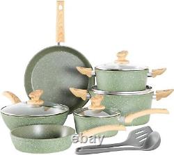 Kitchen Academy 12Piece Non Stick Induction Cookware Set Non Stick Granite Green