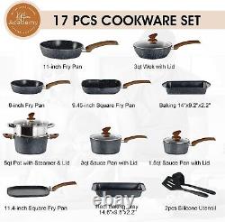 Kitchen Academy Induction Cookware Set-17 Piece Non-Stick Variety Pack, Black