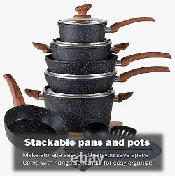 Kitchen Academy Induction Cookware Sets 12 Piece Cooking Pan Nonstick Set, Bla