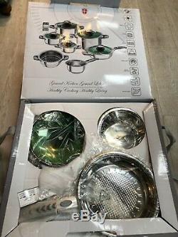 Kitchen Cooking Set Stainless Steel Pots Pans Cookware With Glass Lids 12 Pieces