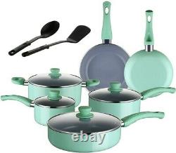 LOVE PAN Beets Ceramic Non-Stick 12-Piece Cookware Set In Mint Green
