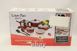 LOVE PAN Beets Ceramic Non-Stick 12-Piece Cookware Set In Mint Green