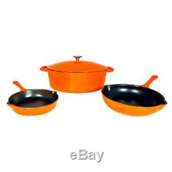 Le Chef 4-Piece Enamel Cast Iron Orange Cookware Set. On Sale