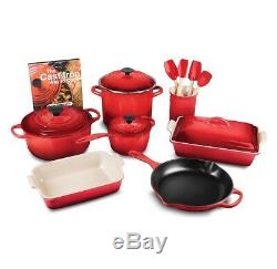 Le Creuset 16 Piece Cookware Set Enameled Cast Iron, Cherry Red, SHIP FROM STORE