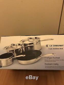 Le Creuset 3 -Ply Stainless Steel Non-Stick 4 Piece Cookware Set Brand New