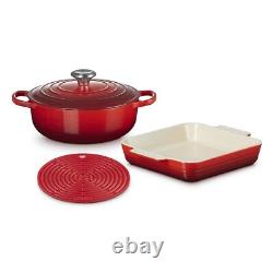Le Creuset Mixed Cookware Set 3 Piece in Cerise Box Opened Stock