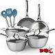 Lovoin 5 Piece Non-stick Cookware Set, Pot & Pan Set Hammered Marble Kitchenware
