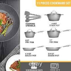 LovoIn 5 Piece Non-Stick Cookware Set, Pot & Pan Set Hammered Marble Kitchenware