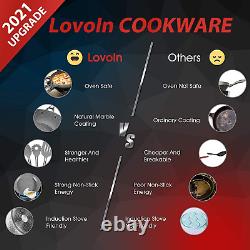 Lovoin 11-Piece Non-Stick Cookware Set, Pot & Pan Set, Hammered Marble Kitchenware