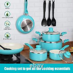 MASTERTOP 16 Piece Non-Stick Cookware Set, Induction Pot and Pan Sets with Glass