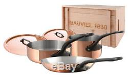 Mauviel M'250c 5 Piece Copper Cast Stainless Steel Cookware Set with Wooden Crate