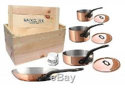 Mauviel M'250c 7 Piece Copper Cast Stainless Steel Cookware Set with Wooden Crate