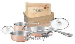 Mauviel M'3s 5 Piece Copper Stainless Steel Handle Cookware Set with Wooden Crate