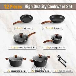 NEW 12 Piece Kitchen Cookware Set Granite Nonstick Pots &Pans Dishwasher Safe