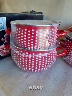 NEW Enamel Casserole 10PC Dish Set Cookware Pan Stockpot With Lid Soup Red