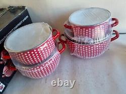 NEW Enamel Casserole 10PC Dish Set Cookware Pan Stockpot With Lid Soup Red