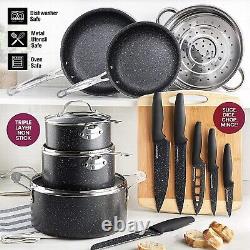 NEW Granitestone 17 Piece Nonstick Cookware Set with 6 pc Knives & Cutting Board