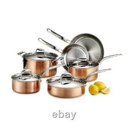 NEW Lagostina Martellata Hammered Copper Tri-Ply Bonded SS 10 Piece Cookware Set
