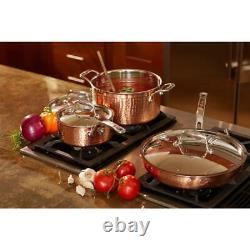 NEW Lagostina Martellata Hammered Copper Tri-Ply Bonded SS 10 Piece Cookware Set