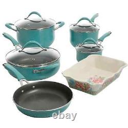 NEW Pioneer Woman NON STICK 10-Piece Cookware PAN POTS Turquoise KITCHEN SET