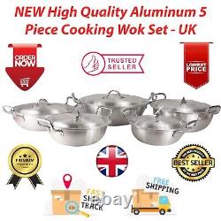 NEW Quality 5 Piece Aluminum Wok/Karahi Kadhai Karai Frying Cookware Set