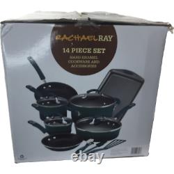 NEW! Rachael Ray 14 Piece Hard Enamel Marine Blue Non Stick Kitchen Cookware Set