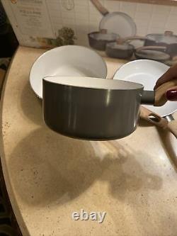 NIB Masterclass Premium Cookware 8 Piece Set Ceramic GREY White Shimmer