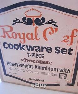 NOS VTG Royal Chef 7 Piece Pots Pans Heavyweight Aluminum Cookware Set Teflon II