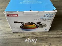 Neoflam Midas 9-piece Ceramic Nonstick Cookware Set with Multicolour. Brand New
