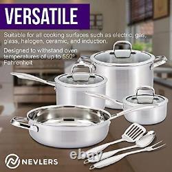 Nevlers 10 Piece Multi-Clad Tri-Ply 18/8 Stainless Steel Cookware Set Pots