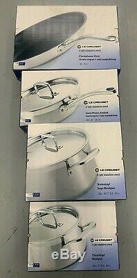 New BNIB Le Creuset 3-Ply Stainless Steel Cookware Set, 4 Pieces