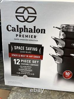 New Calphalon Premier 12 Piece Space Saving Stackable Hard Anodized Cookware Set