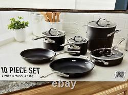 New Calphalon Signature Hard Anodized Cookware Set -10 Piece Pots Pans Lids