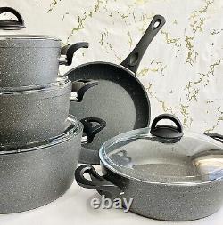 Non Stick Cookware Set Granite Pan & Pot Marble Effect Heat-Resistant 9 PCS