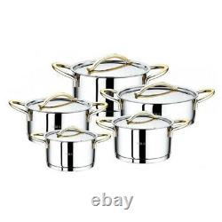 OMS 1011 Stainless Steel Cookware Cylinder Shape Gold Casserole Set 10 Pieces