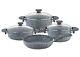 Oms 7 Piece Stone Casserole Pot Frying Pan Cookware Set Super Non-stick In Grey